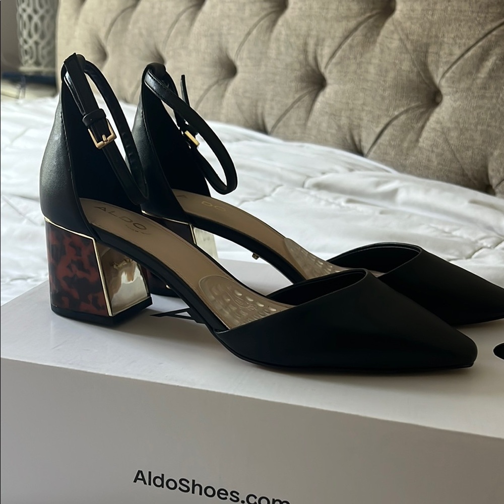 Aldo Black Block Heel Heels with Ankle Strap